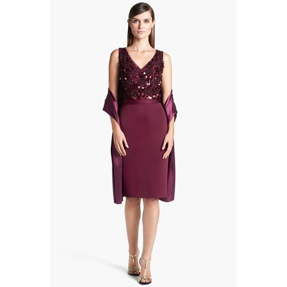 NWTGS St. John Collection Beaded Lace Bodice Sateen Knit Dress SZ 6 RT $1495 - Picture 1 of 5